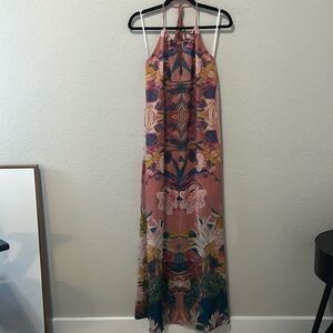 BOSTON PROPER (NWT) Halter Keyhole Tropical Floral Print Maxi Dress, Size XS